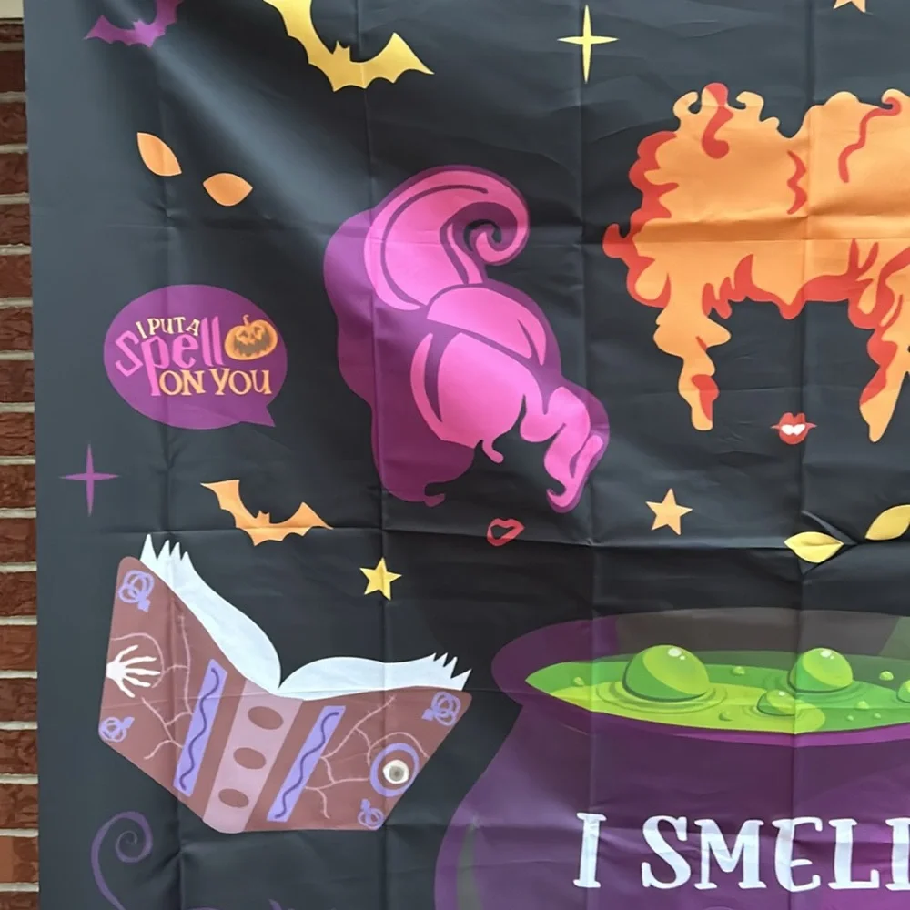 Hocus Pocus backdrop, I smell children, 3 x 4, New, Black, orange, green purple